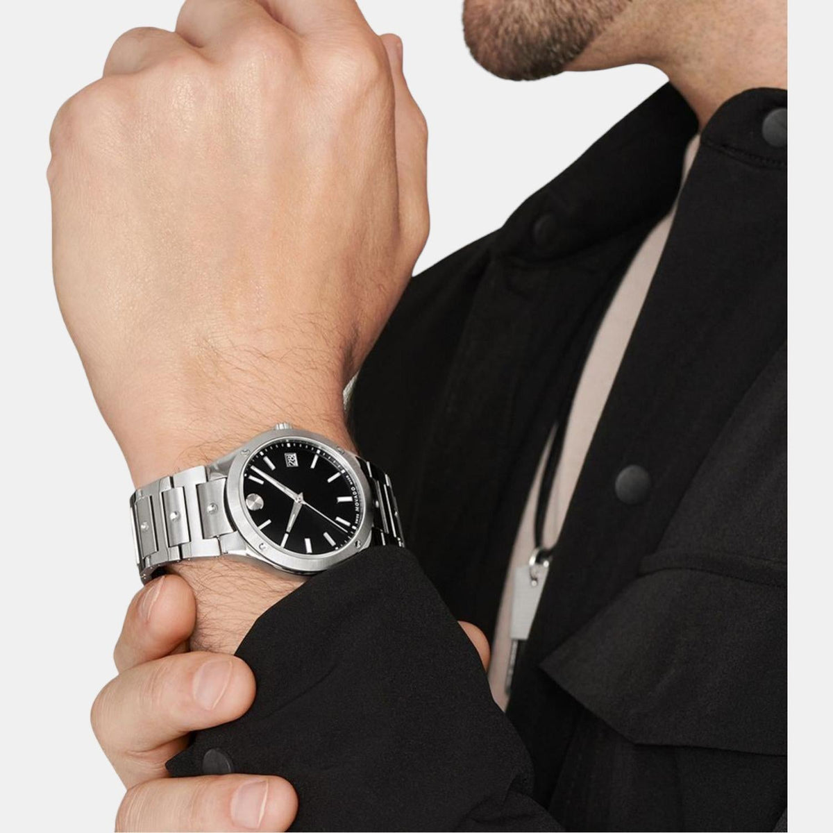 Movado Se Men Quartz Black Dial Analog Stainless Steel Watch 607541