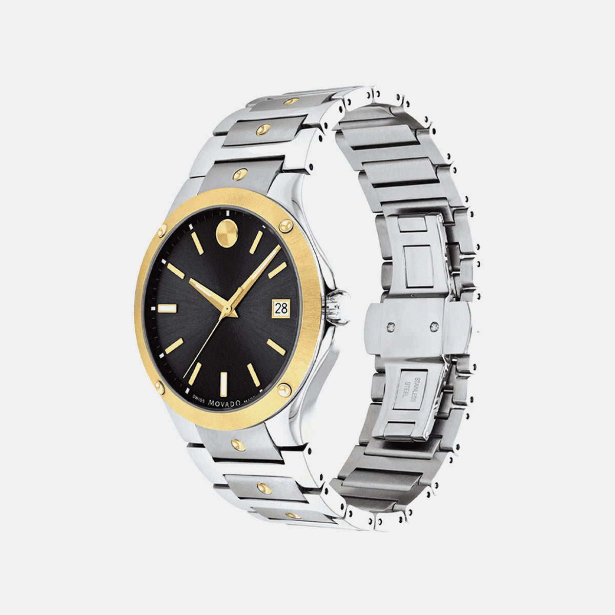 Movado Se Men Quartz Black Dial Analog Stainless Steel Watch 607596