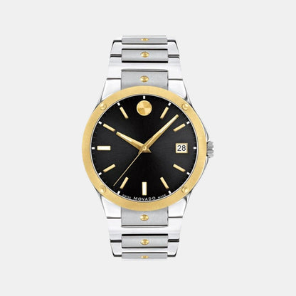 Movado Se Men Quartz Black Dial Analog Stainless Steel Watch 607596