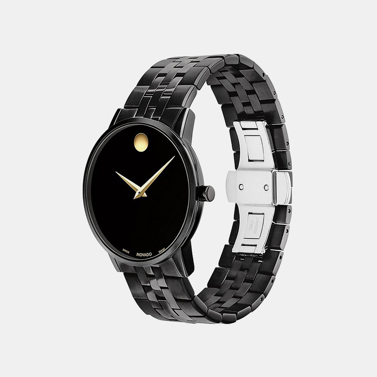 Movado Museum Classic Men Quartz Black Dial Analog Stainless Steel Watch 607626