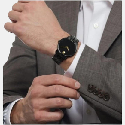 Movado Museum Classic Men Quartz Black Dial Analog Stainless Steel Watch 607626