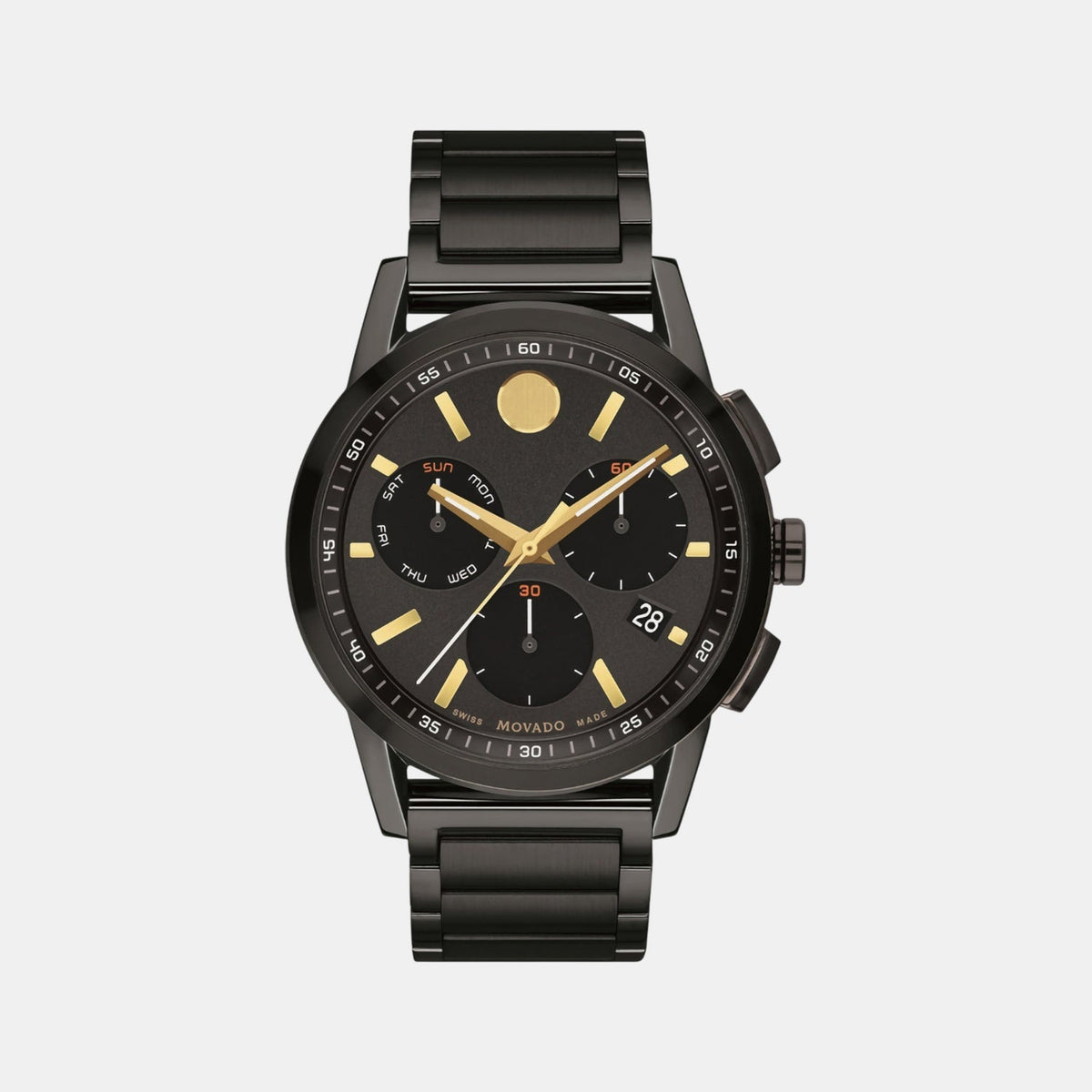 Movado Museum Sport Men Quartz Black Dial Chronograph Stainless Steel Watch 607802