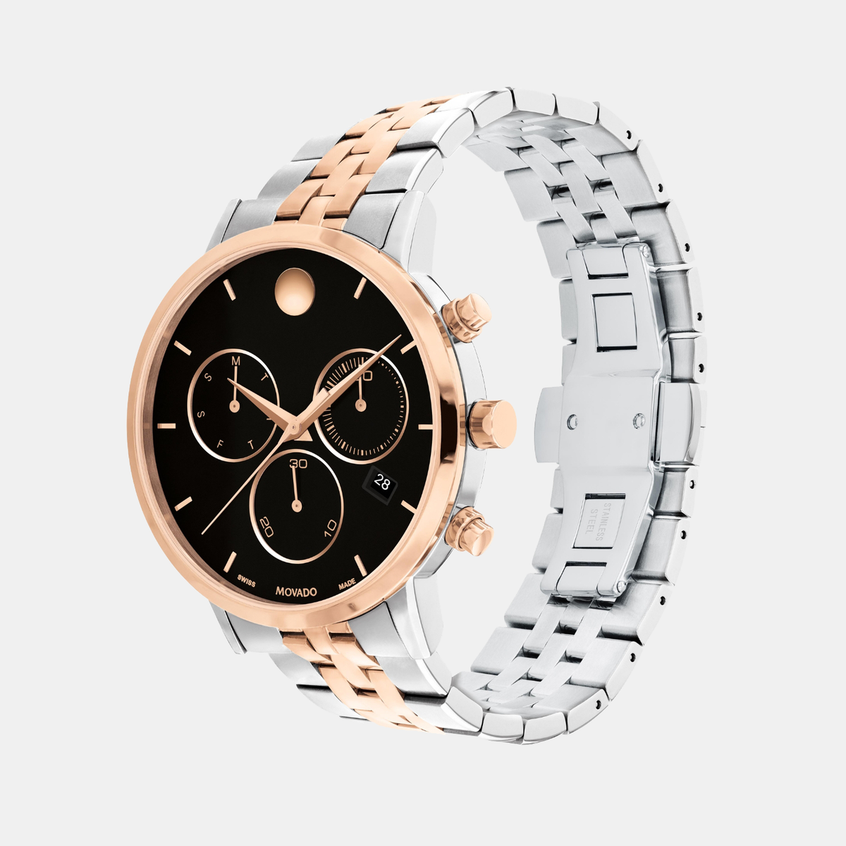 Movado Museum Classic Men Quartz Black Dial Chronograph Stainless Steel Watch 607845
