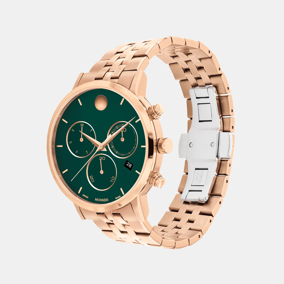 Movado Museum Classic Men Quartz Green Dial Chronograph Stainless Steel Watch 607846