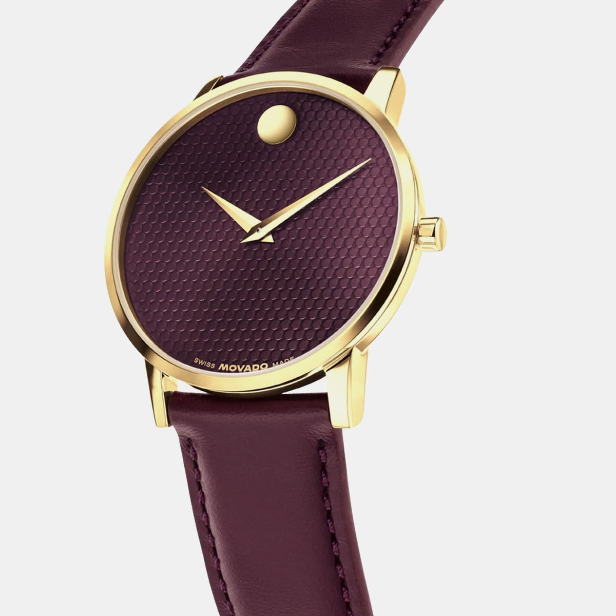 Movado Museum Classic Men Quartz Burgundy Dial Analog Stainless Steel Watch 608000