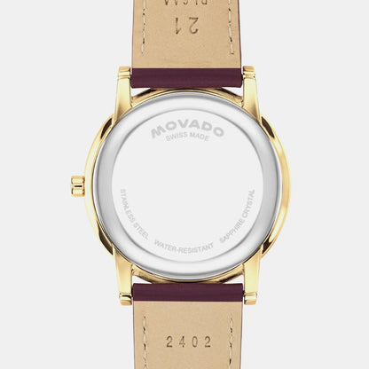Movado Museum Classic Men Quartz Burgundy Dial Analog Stainless Steel Watch 608000