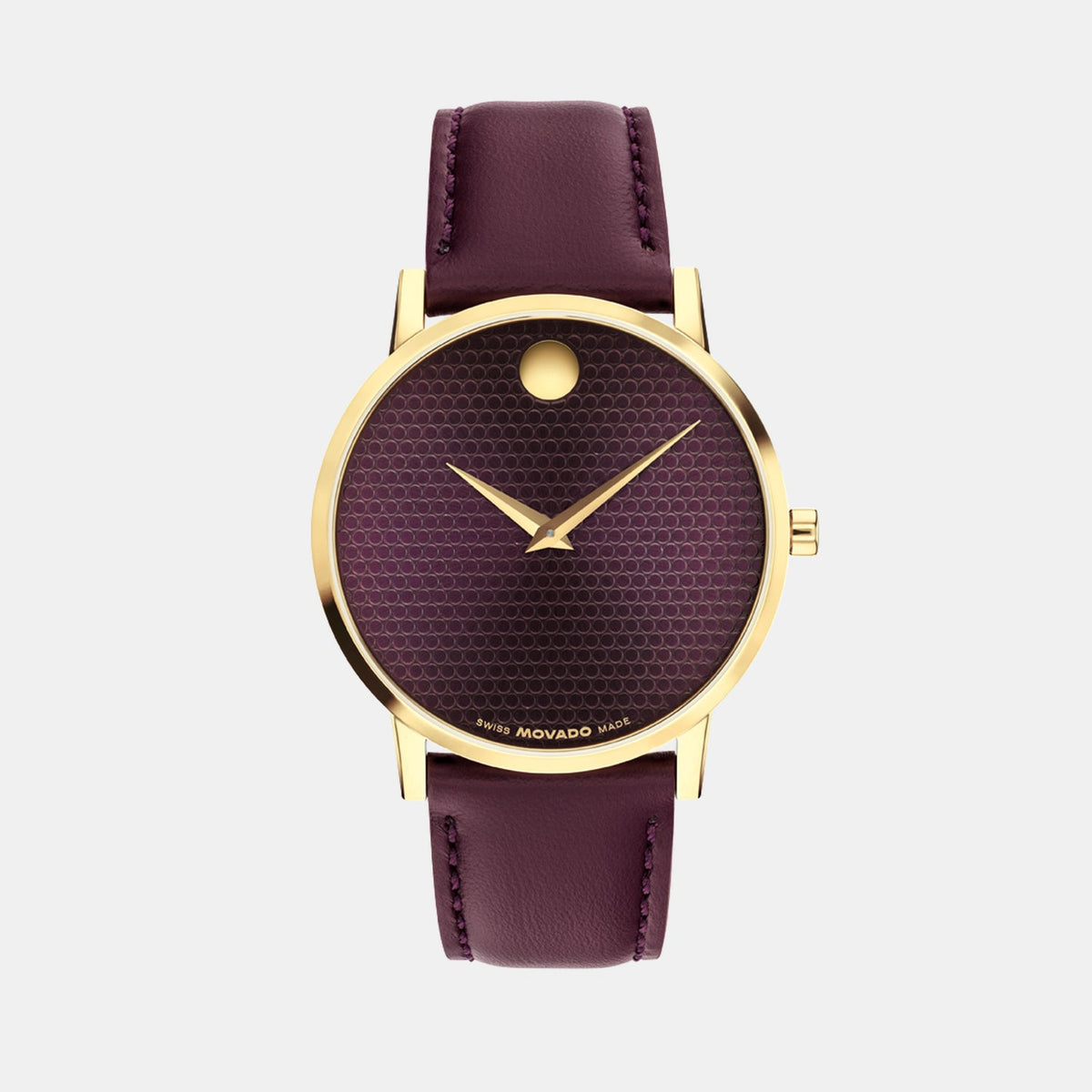 Movado Museum Classic Men Quartz Burgundy Dial Analog Stainless Steel Watch 608000