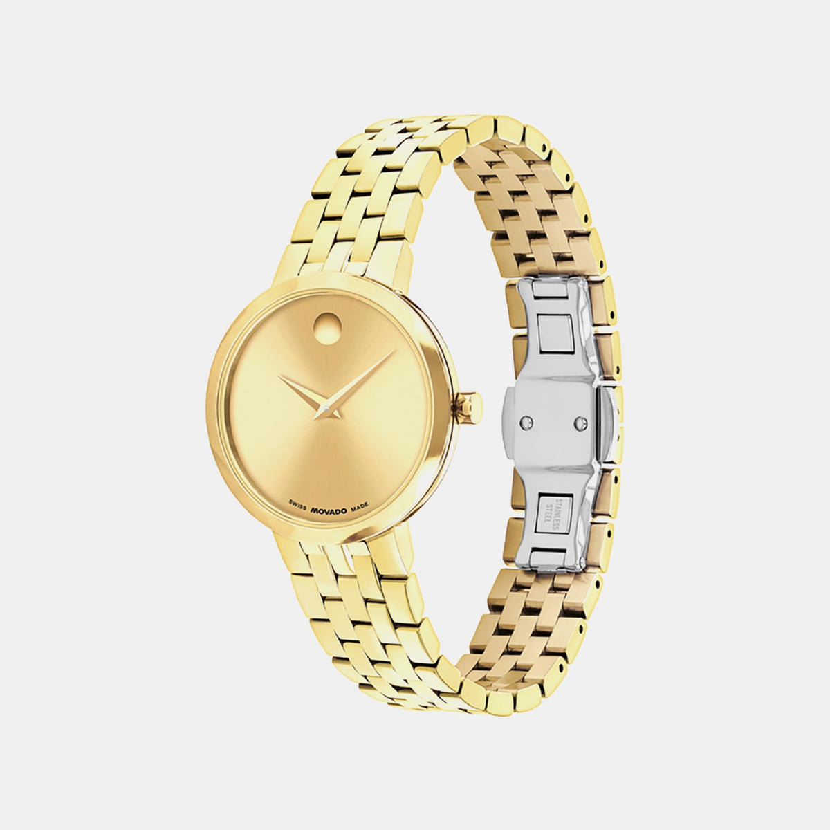 Movado Museum Classic Women Quartz Yellow Dial Analog Stainless Steel Watch 608009