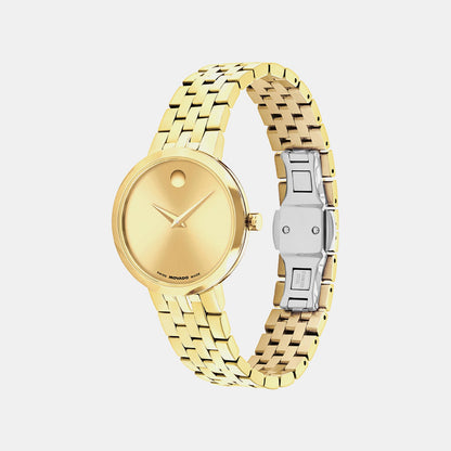 Movado Museum Classic Women Quartz Yellow Dial Analog Stainless Steel Watch 608009