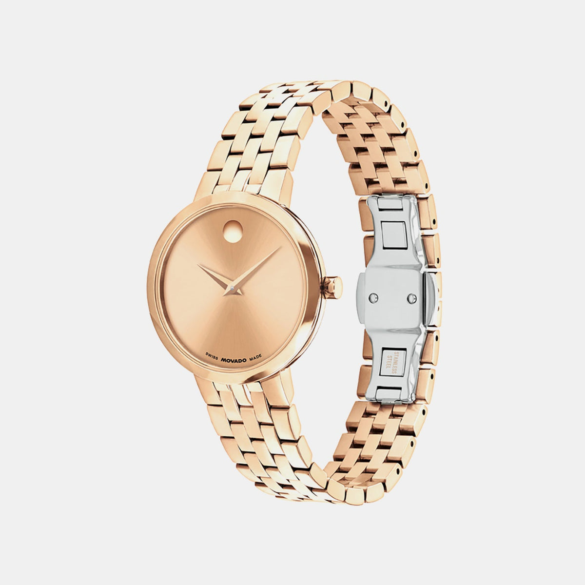 Movado Museum Classic Women Quartz Rose Gold Dial Analog Stainless Steel Watch 608014