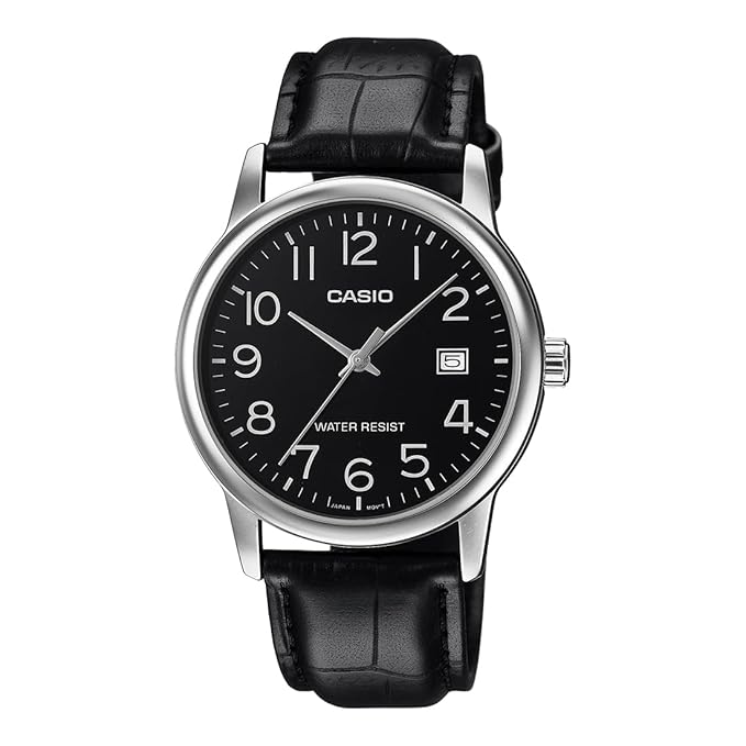 Casio Men’s Classic Black Dial Analog Watch with Leather Strap