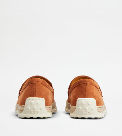 Tods Loafers In Suede Orange Womens