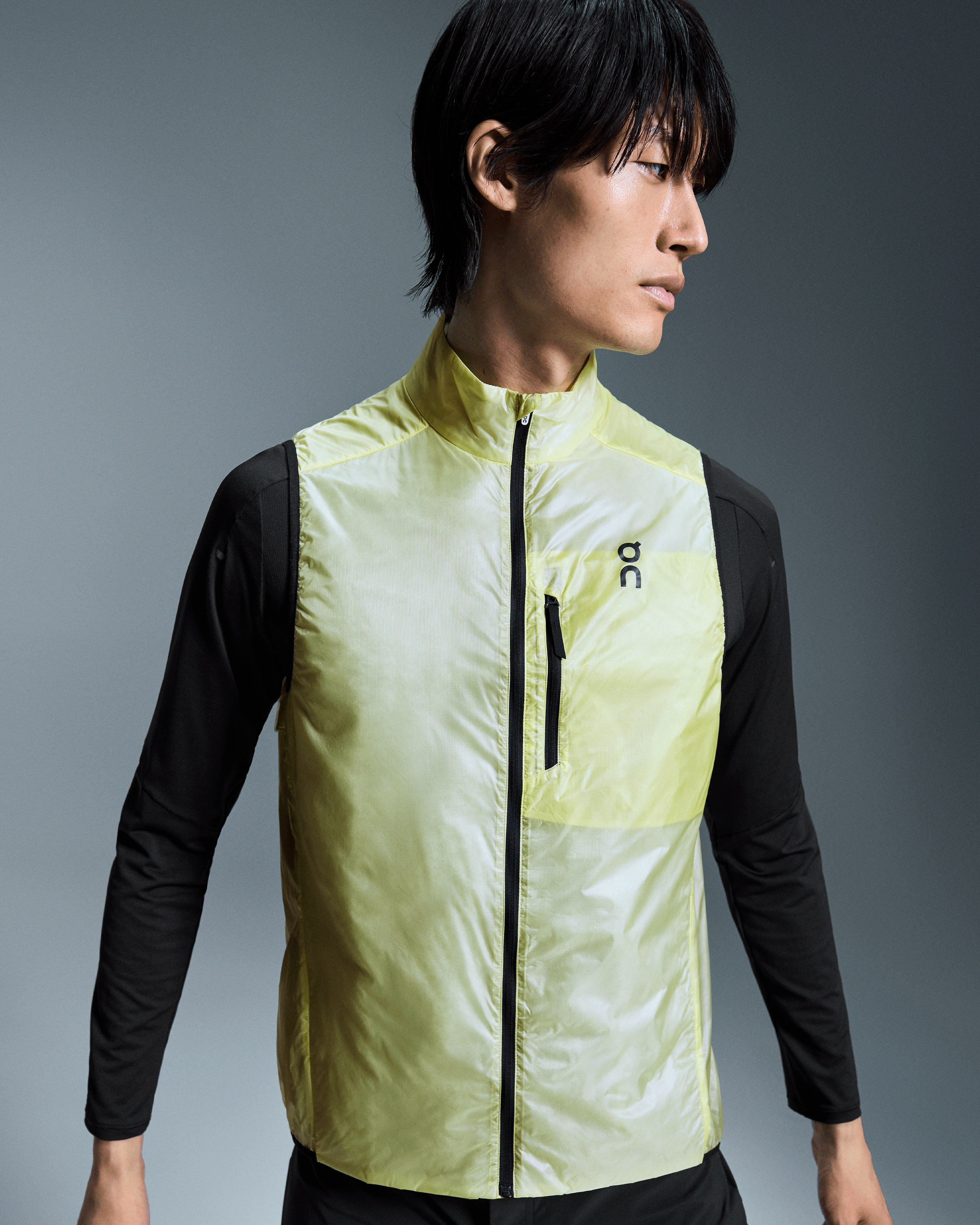 on weather vest Hay