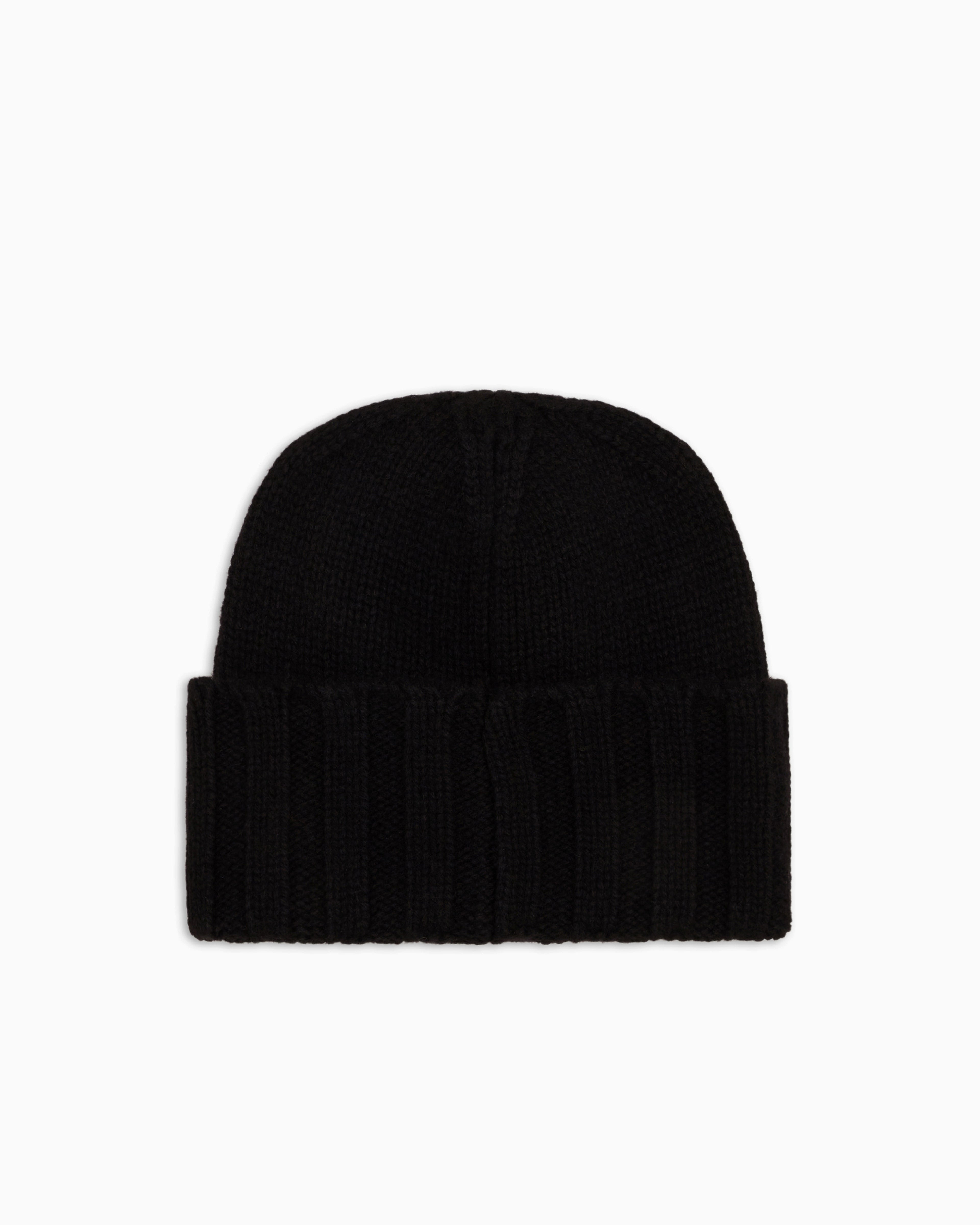Emporio Armani Cashmere beanie with ribbed texture and cuff Essential