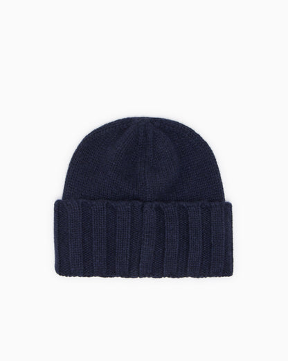 Emporio Armani Cashmere beanie with ribbed texture and cuff Essential