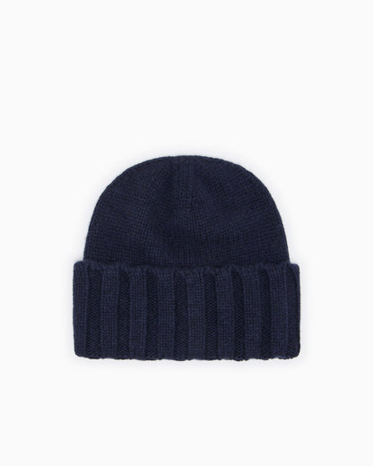 Emporio Armani Cashmere beanie with ribbed texture and cuff Essential