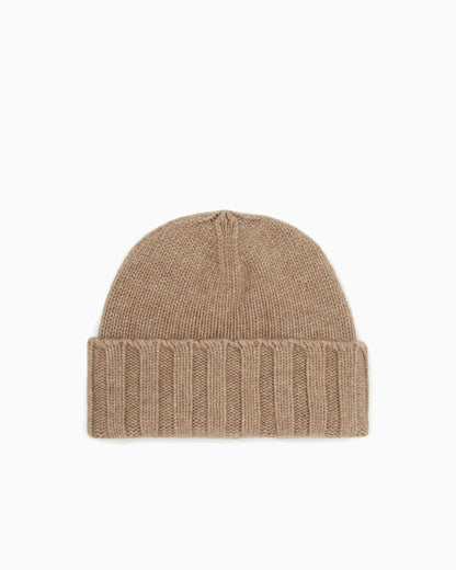 Emporio Armani Cashmere beanie with ribbed texture and cuff Essential