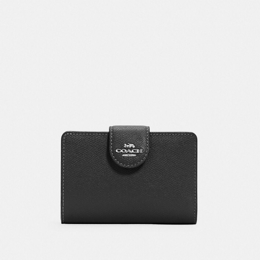 Medium Corner Zip Wallet Crossgrain Leather-Silver-Black Crossgrain Leather-Silver-Black
