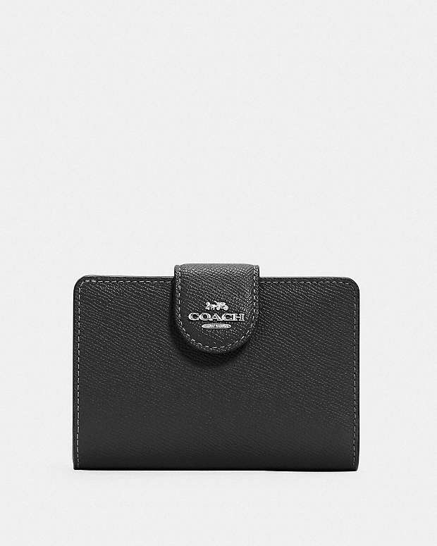 Medium Corner Zip Wallet Crossgrain Leather-Silver-Black Crossgrain Leather-Silver-Black