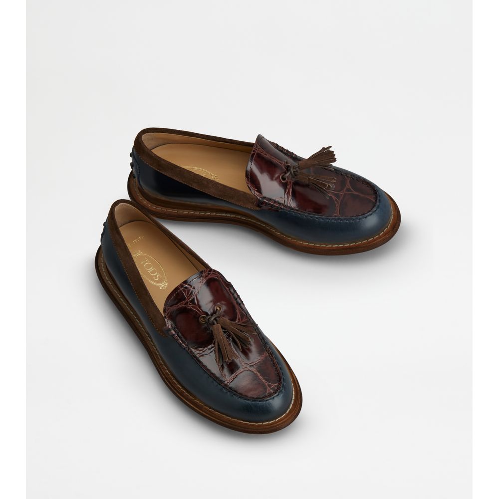 Tods Loafers In Leather Blue Brown Mens