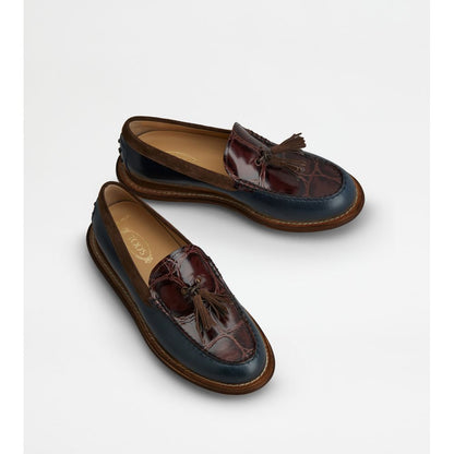 Tods Loafers In Leather Blue Brown Mens