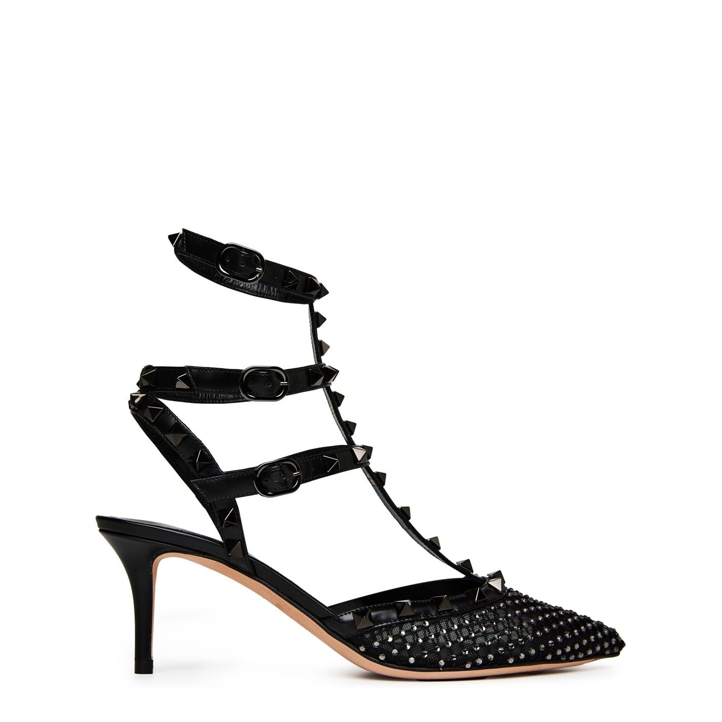  65mm Rockstud Mesh Heels Black Diamond