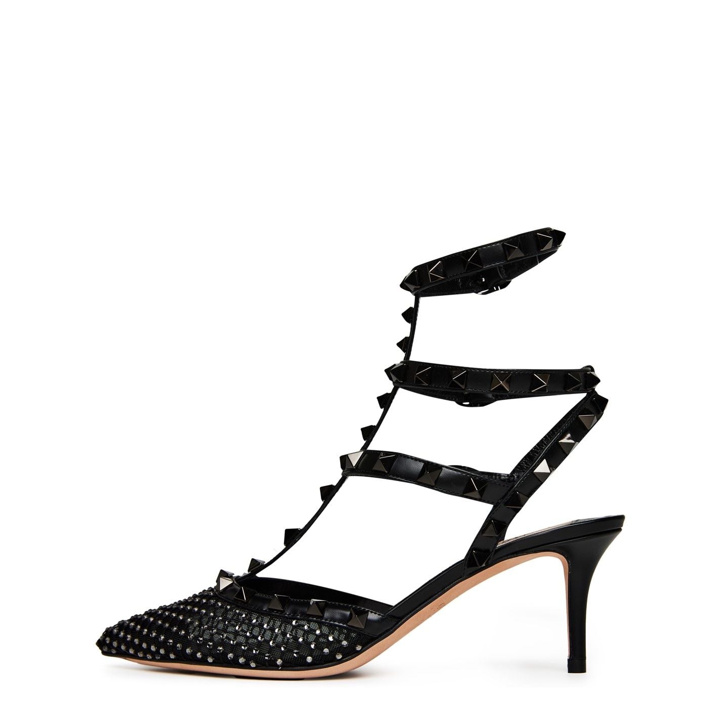  65mm Rockstud Mesh Heels Black Diamond
