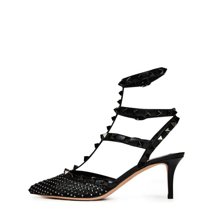  65mm Rockstud Mesh Heels Black Diamond