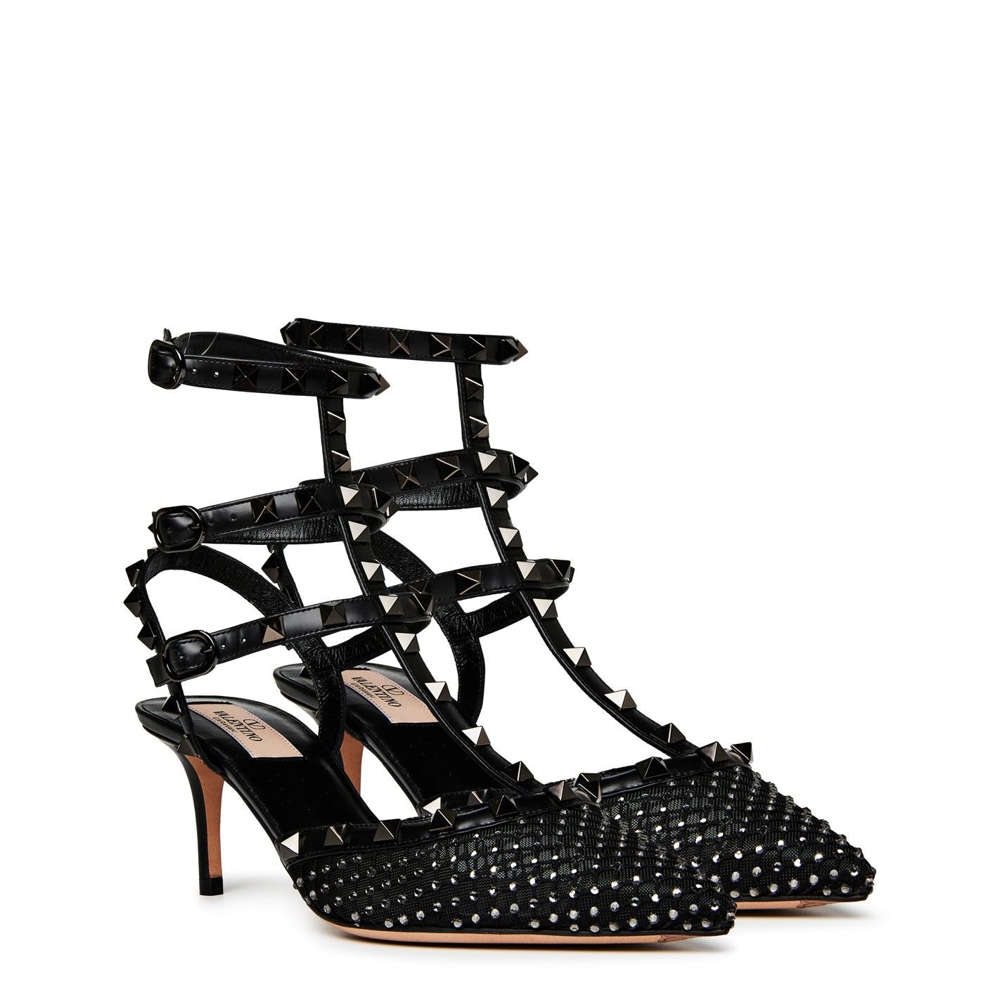  65mm Rockstud Mesh Heels Black Diamond