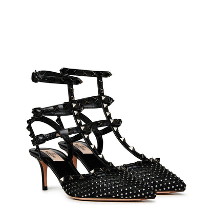  65mm Rockstud Mesh Heels Black Diamond