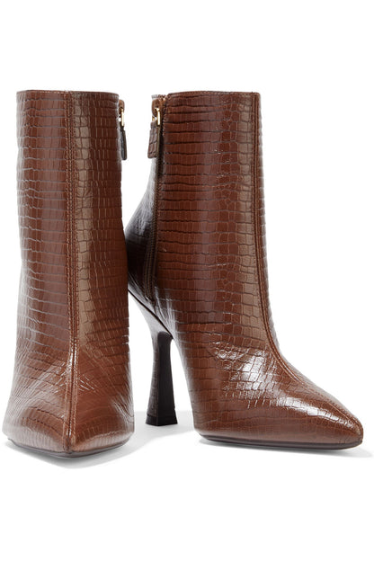 Stuart Weitzman Melena Croc-Effect Leather Ankle Boots Brown Women's