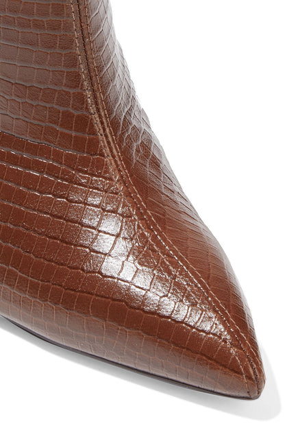 Stuart Weitzman Melena Croc-Effect Leather Ankle Boots Brown Women's