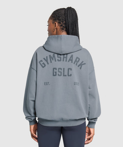 Women's Gymshark Gslc Graphic Oversized Hoodie   Iron Blue