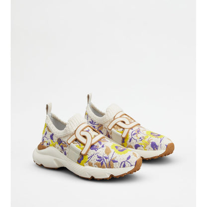 Tods Kate Slip-On Sneakers In Fabric Yellow Brown Off White Womens