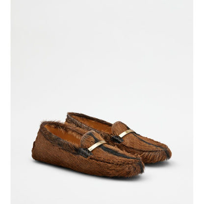 Tods Gommino Loafers In Fur Brown Black Womens