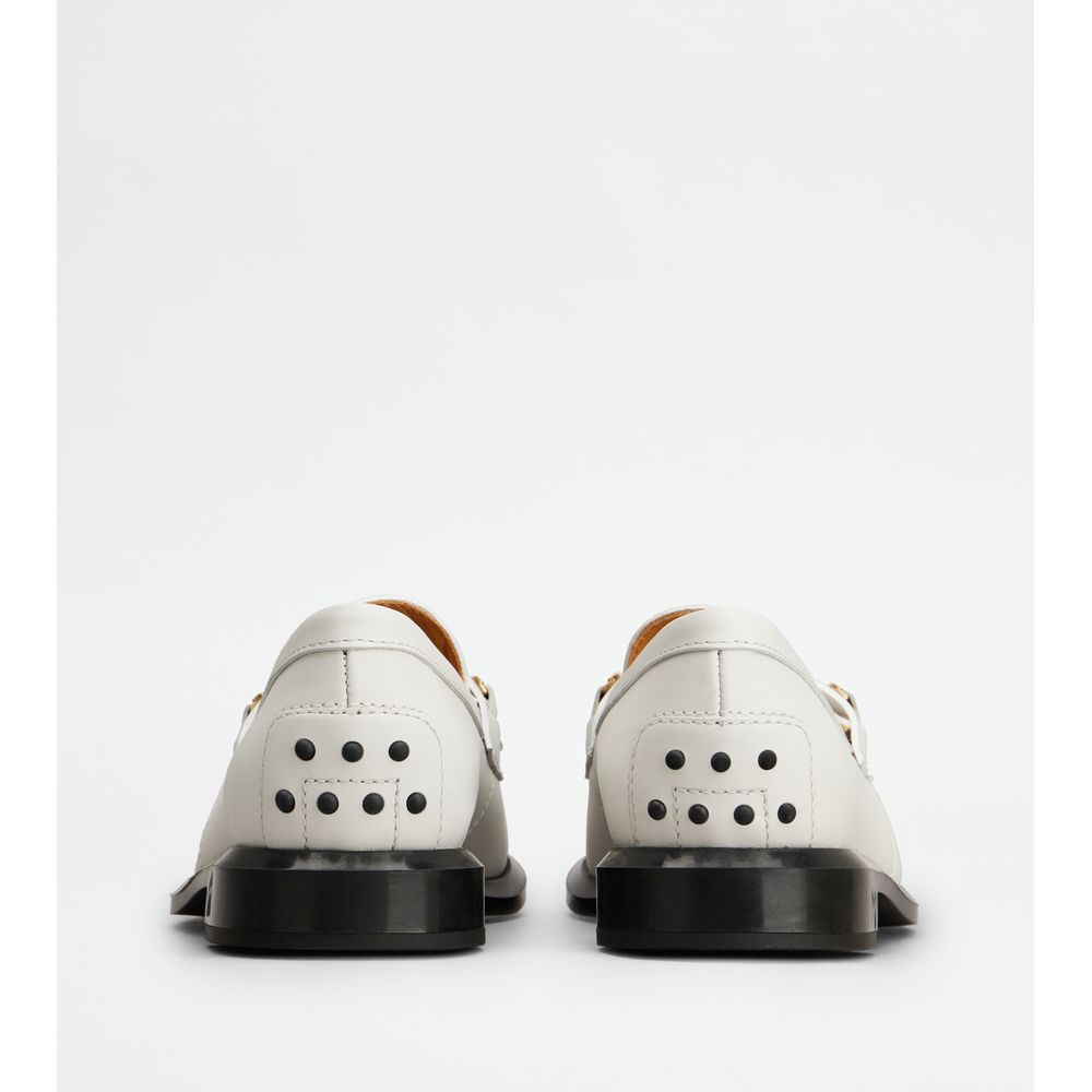 Tods Loafers In Leather With Fringes White Womens