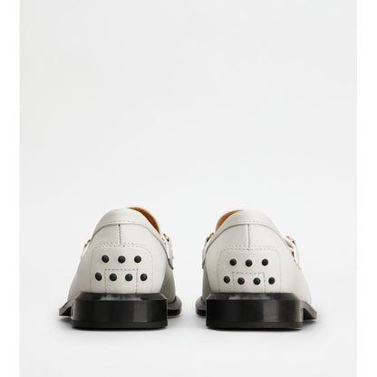 Tods Loafers In Leather With Fringes White Womens