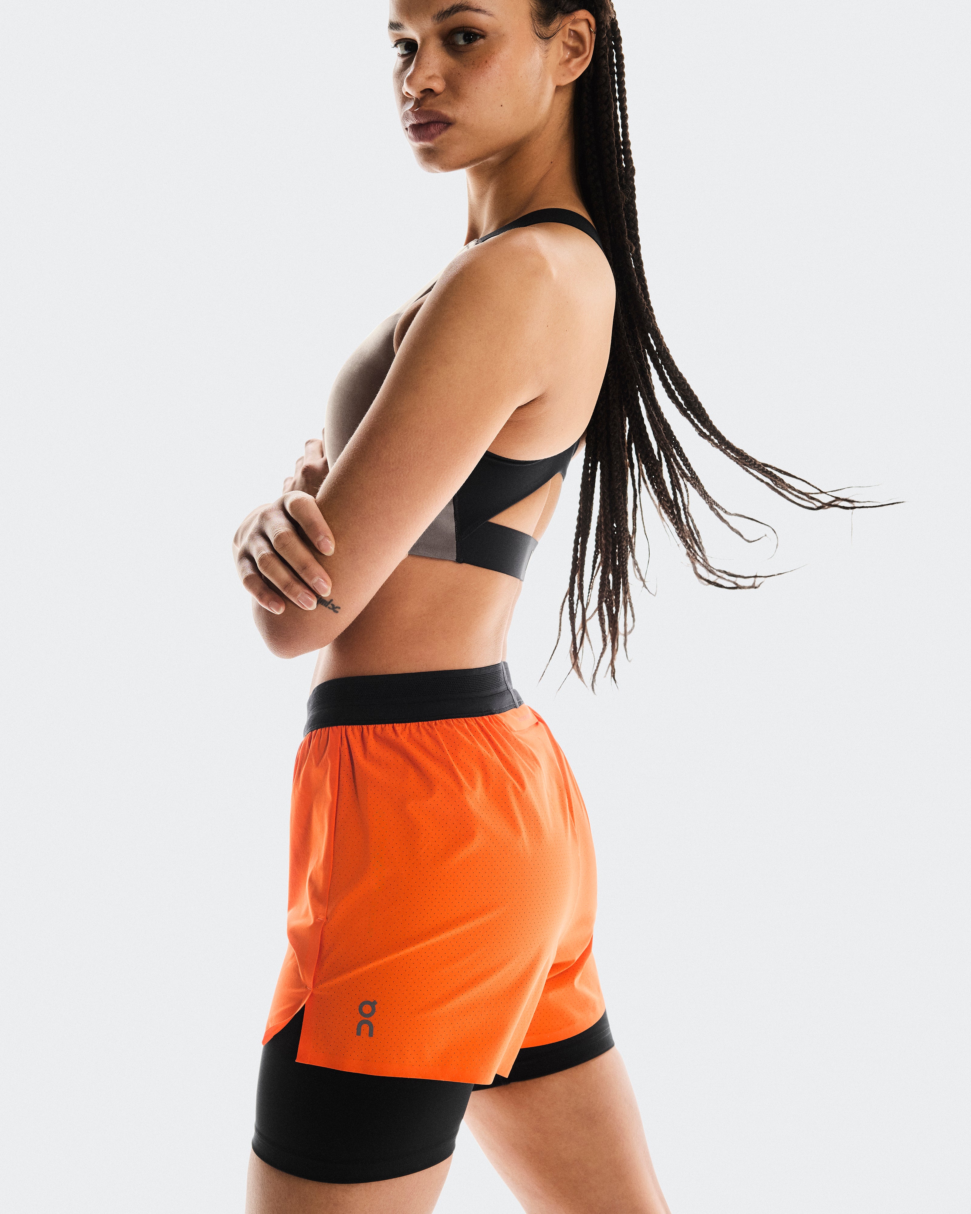 On 3" Performance 2/1 Shorts Flame | Black (Women'S)