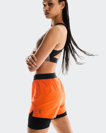 On 3" Performance 2/1 Shorts Flame | Black (Women'S)