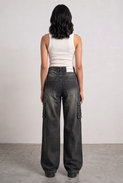 CARBON BLACK DENIM WOMEN'S CARGO