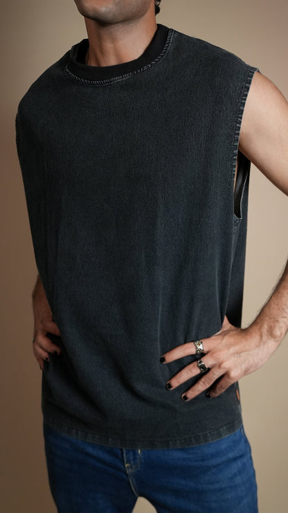 BLACK DENIM MEN'S TANK TOP