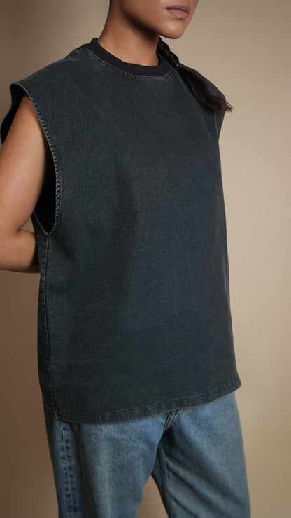 BLACK DENIM WOMEN'S TANK TOP