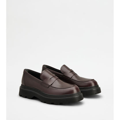 Tods Loafers In Leather Burgundy Mens