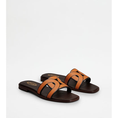 Tods Sandals In Leather Orange Womens