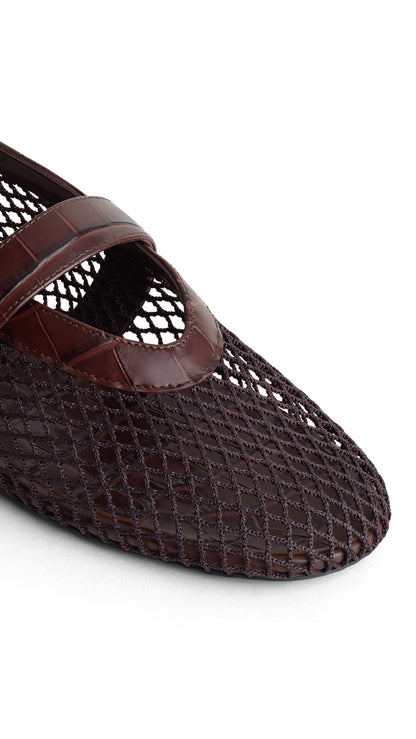 Alaïa Ballet Flats In Fishnet And Crocodile Embossed Calfskin