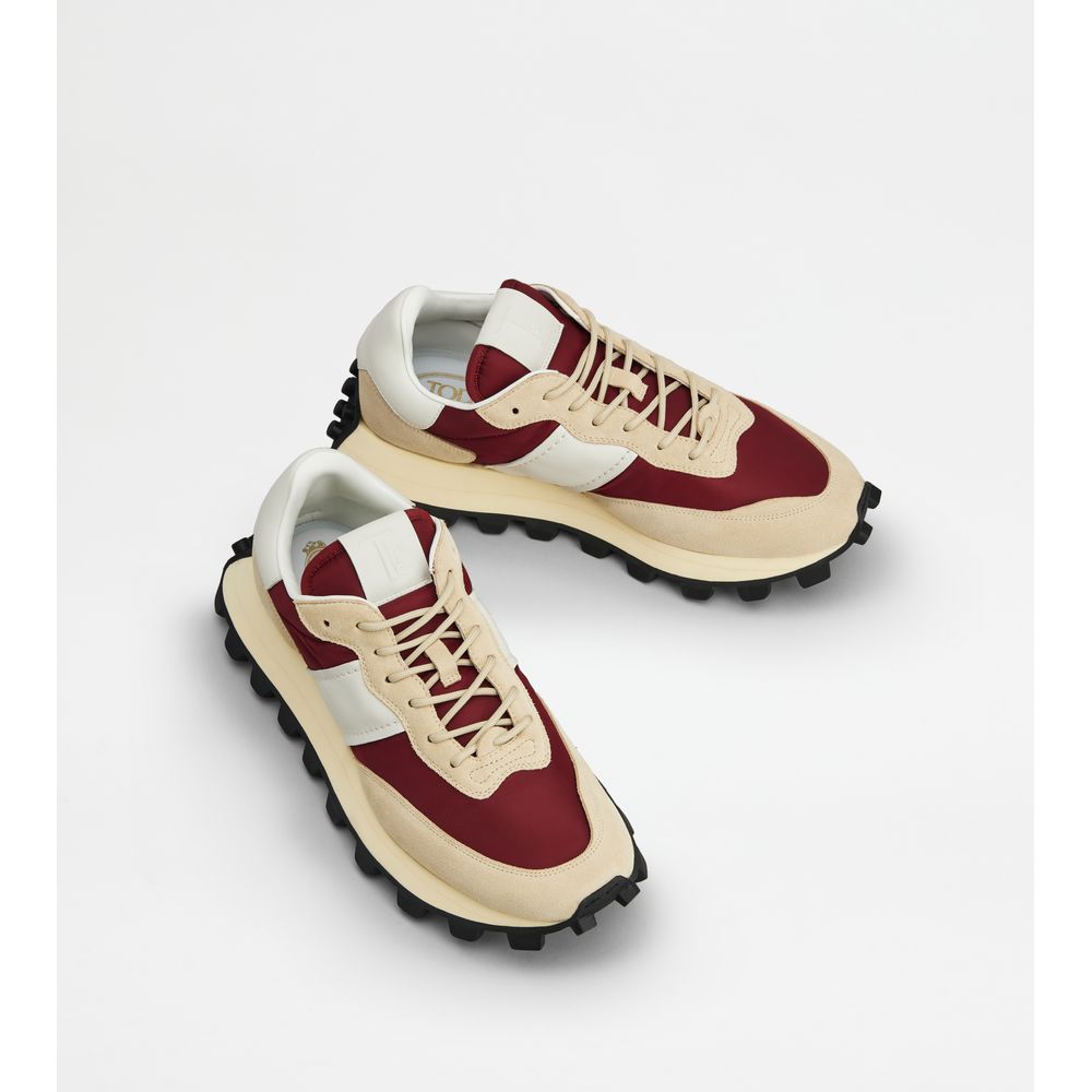 Sneakers Tods 1T In Suede And Fabric Beige Burgundy White Mens