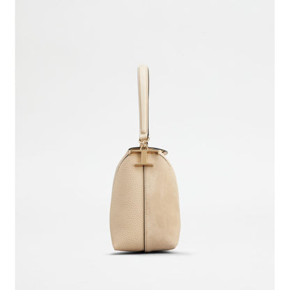 Tods T Case Tote Messenger Bag In Leather Small Beige