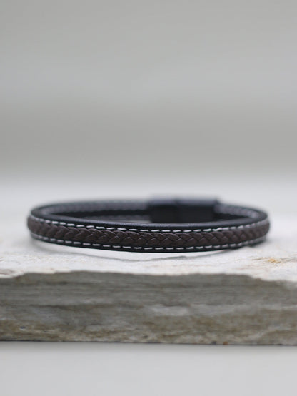 BROWN CROSS PATTERN STITCH BRACELET FOR MEN