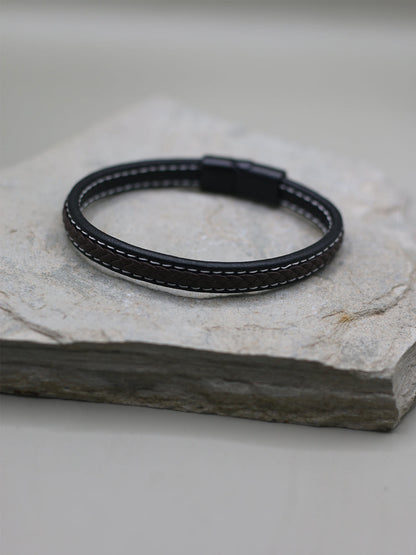 BROWN CROSS PATTERN STITCH BRACELET FOR MEN