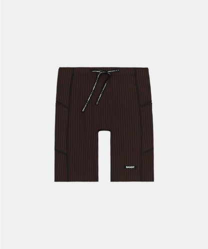 Bandit Mens Striped Cadence 7 Pocket Lined Half Tights Cacao Black